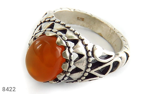 انگشتر نقره عقیق یمنی زرد پرتقالی خوش رنگ مردانه دست ساز [شرف الشمس] - 8422